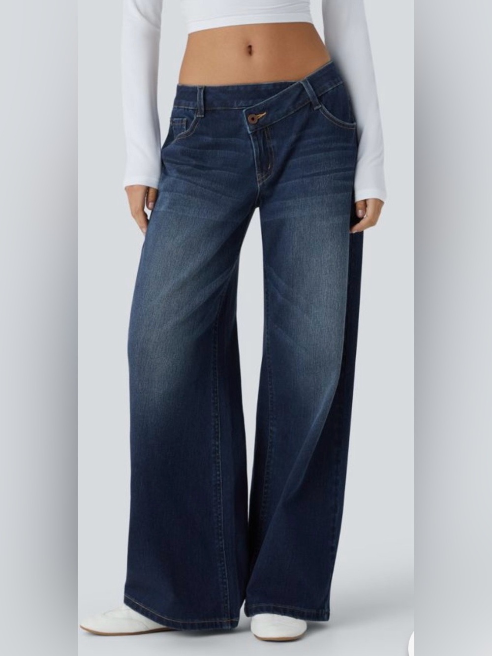Halara Flex Wide-Leg Asymmetrical Low Rise Baggy Dark Blue Jeans - Size L